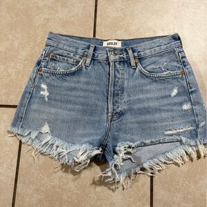 Agolde Light Blue Distressed Jean Shorts